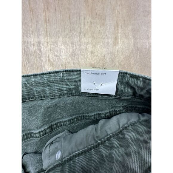 STS Blue Maddie Maxi Skirt 32 Green Wash Denim Side Pockets Cargo - Picture 3 of 5